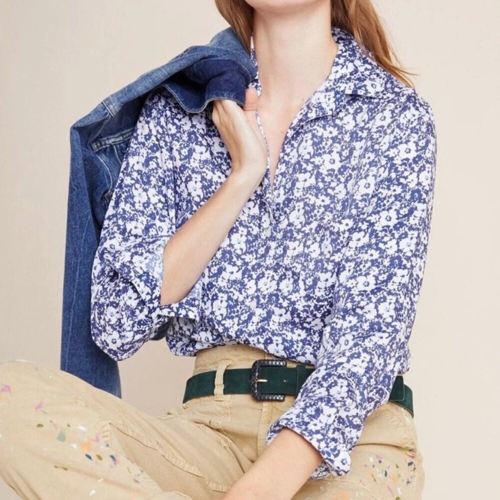Grayson The Hero Blue White Floral Lyocell‎ Button Down Shirt Size 02 (M)